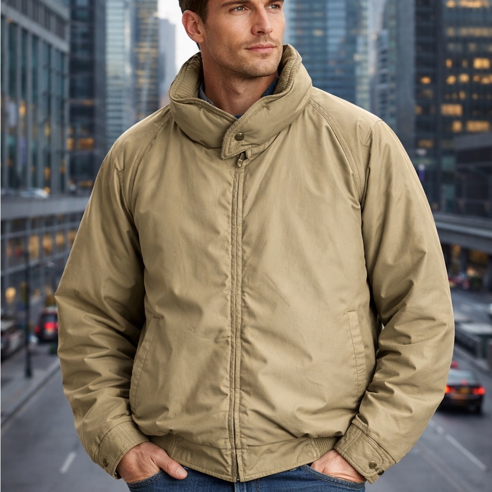 Vintage Eddie Bauer Mens Down Flight Bomber Jacket XL Tall Khaki Tan Waterproof